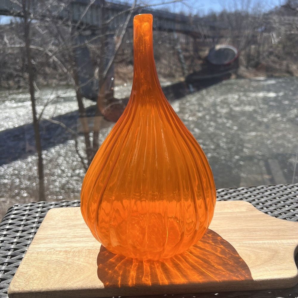 Murano  Renzo Stellon Vintage Orange Large‎ Tear Drop Vase 10.5"-11"
